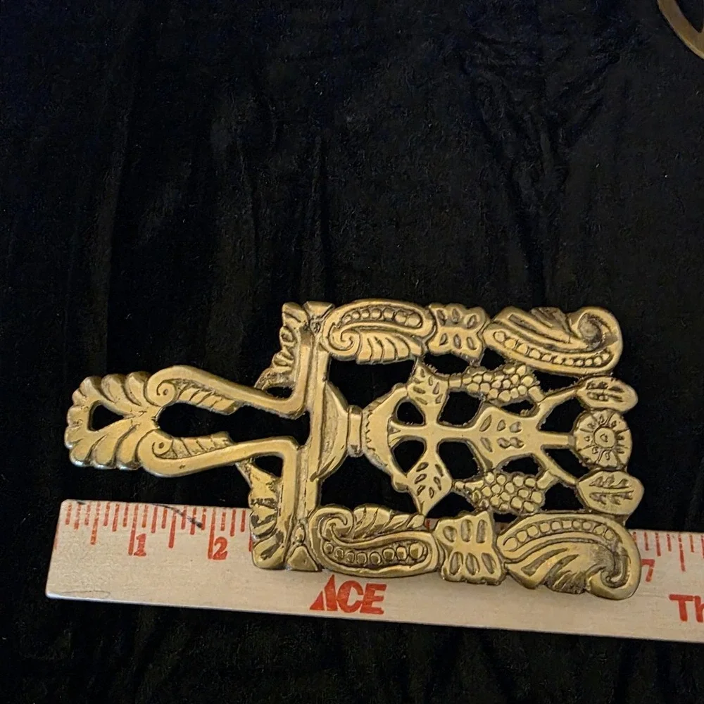 Vintage Ornate Brass‎ Trivets, Set of 3. 1 Snowflake 2 Egyptian Leaves